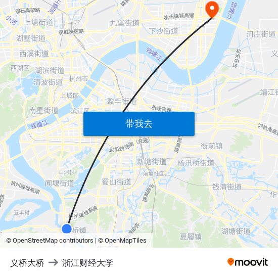 义桥大桥 to 浙江财经大学 map