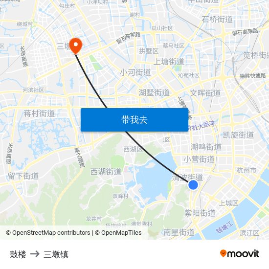 鼓楼 to 三墩镇 map