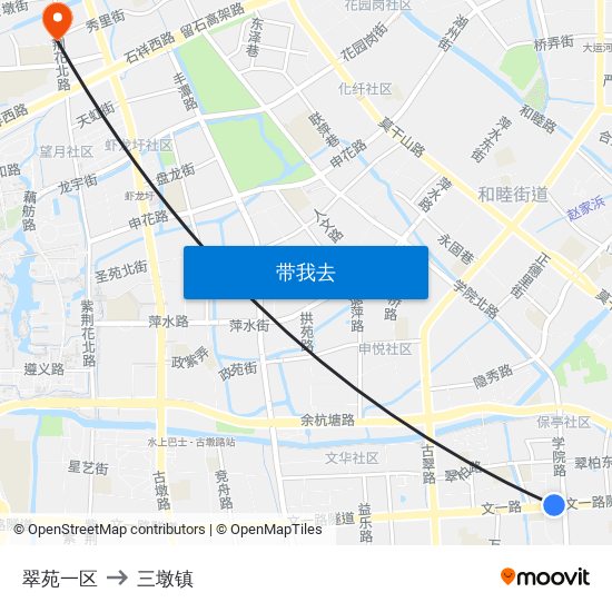 翠苑一区 to 三墩镇 map