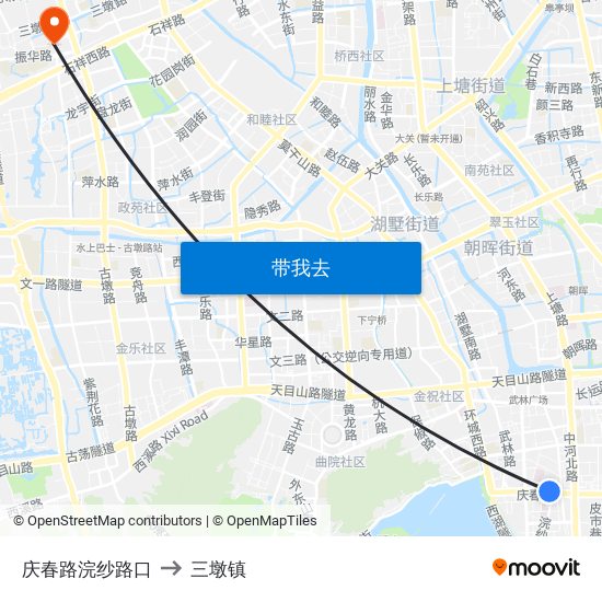 庆春路浣纱路口 to 三墩镇 map