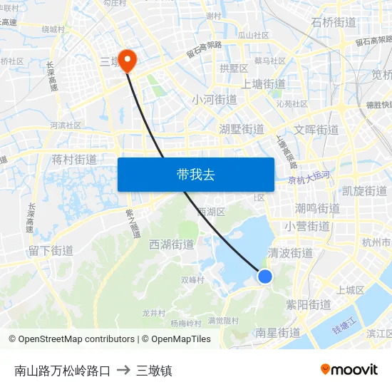南山路万松岭路口 to 三墩镇 map
