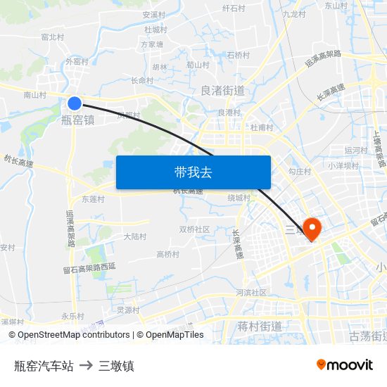 瓶窑汽车站 to 三墩镇 map