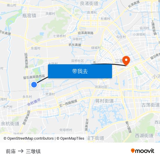 前庙 to 三墩镇 map