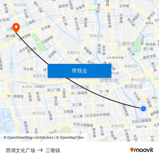 西湖文化广场 to 三墩镇 map