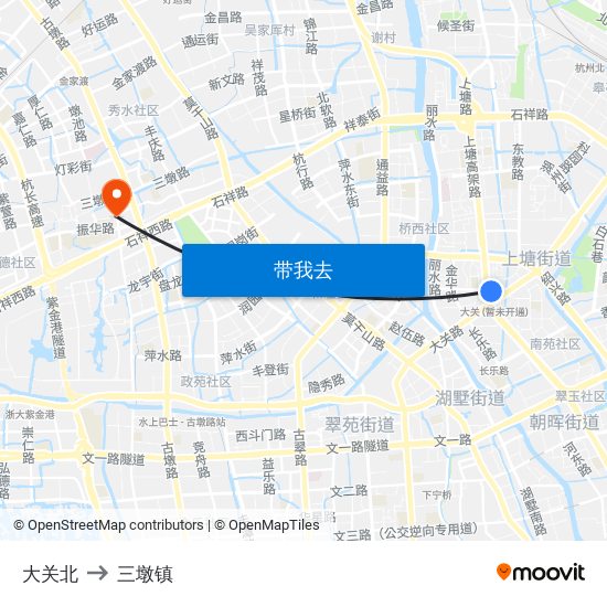 大关北 to 三墩镇 map