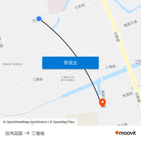 信鸿花园 to 三墩镇 map