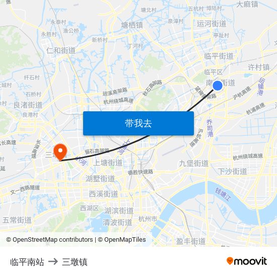 临平南站 to 三墩镇 map