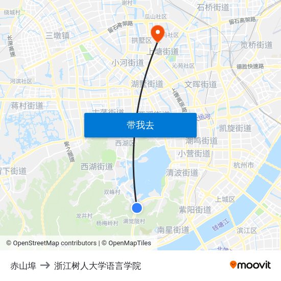 赤山埠 to 浙江树人大学语言学院 map