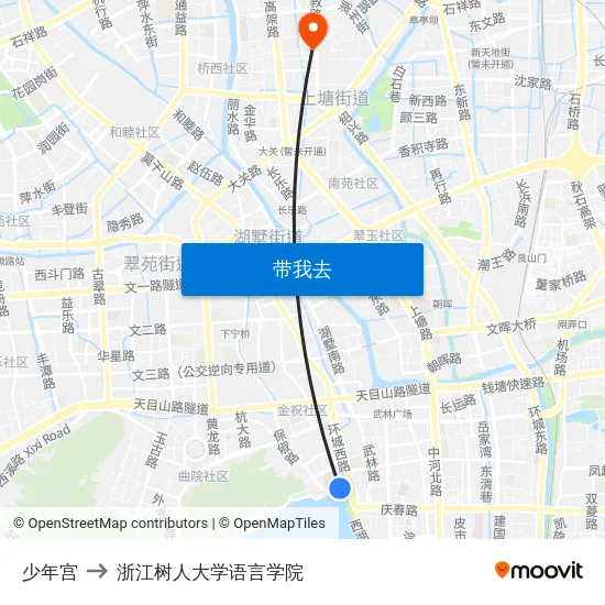少年宫 to 浙江树人大学语言学院 map