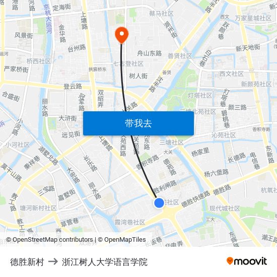 德胜新村 to 浙江树人大学语言学院 map