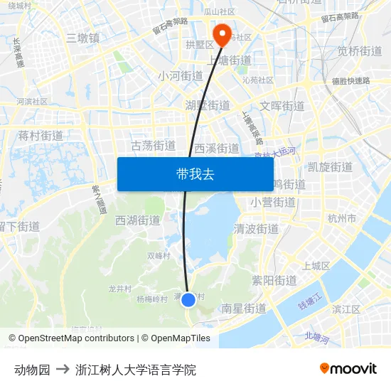 动物园 to 浙江树人大学语言学院 map