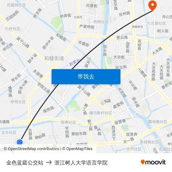 金色蓝庭公交站 to 浙江树人大学语言学院 map