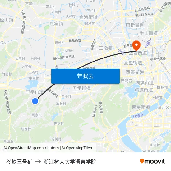 岑岭三号矿 to 浙江树人大学语言学院 map