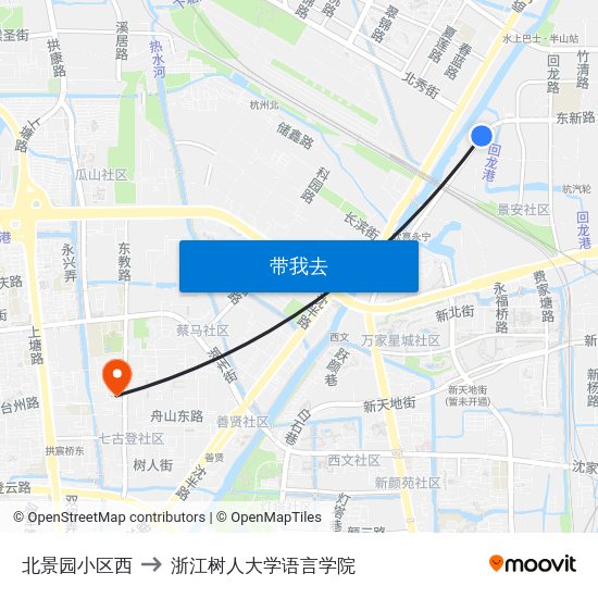 北景园小区西 to 浙江树人大学语言学院 map