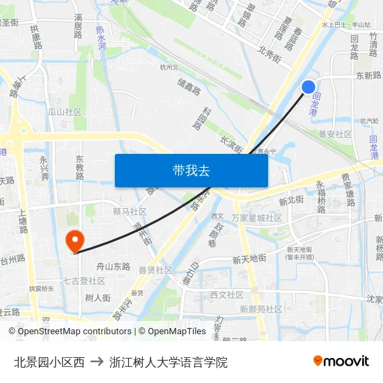 北景园小区西 to 浙江树人大学语言学院 map