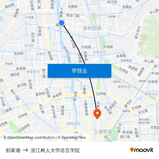 郁家塘 to 浙江树人大学语言学院 map