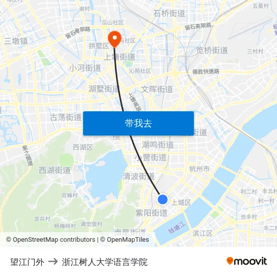 望江门外 to 浙江树人大学语言学院 map