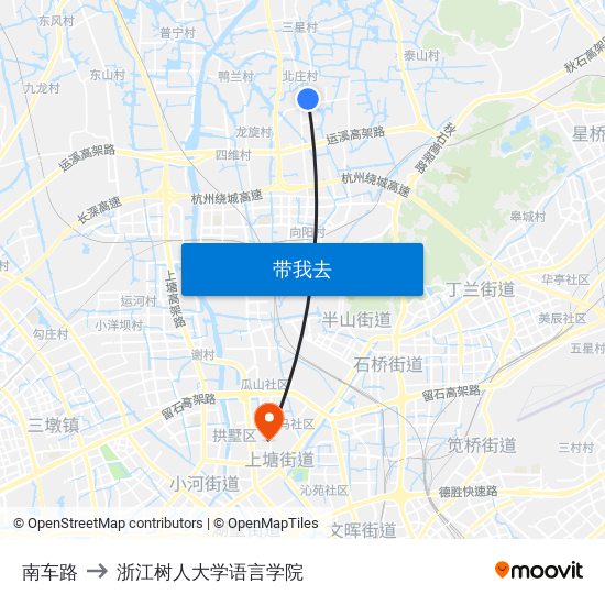 南车路 to 浙江树人大学语言学院 map