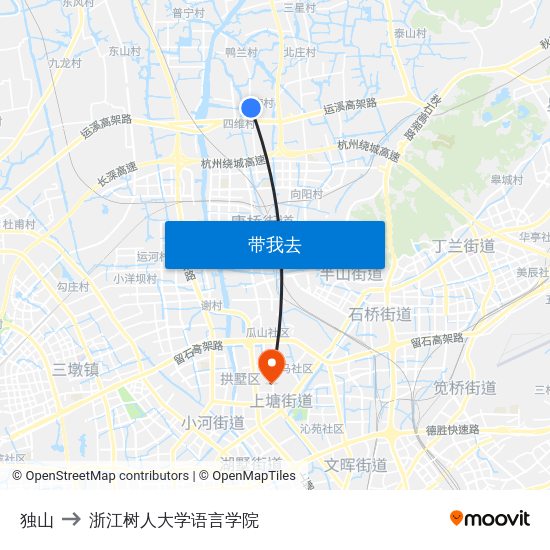 独山 to 浙江树人大学语言学院 map
