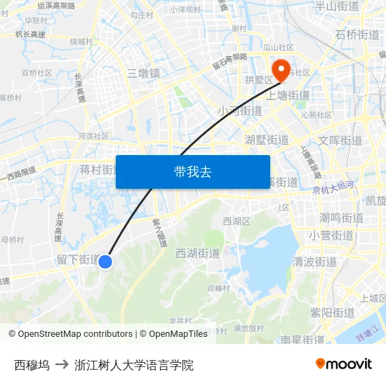 西穆坞 to 浙江树人大学语言学院 map