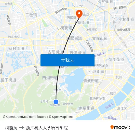 烟霞洞 to 浙江树人大学语言学院 map