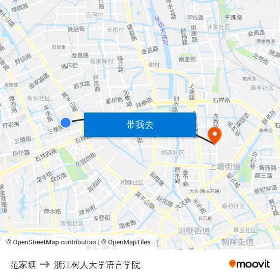 范家塘 to 浙江树人大学语言学院 map