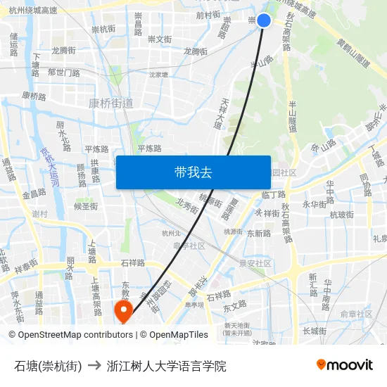 石塘(崇杭街) to 浙江树人大学语言学院 map
