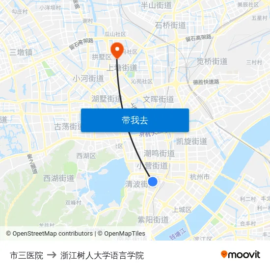 市三医院 to 浙江树人大学语言学院 map