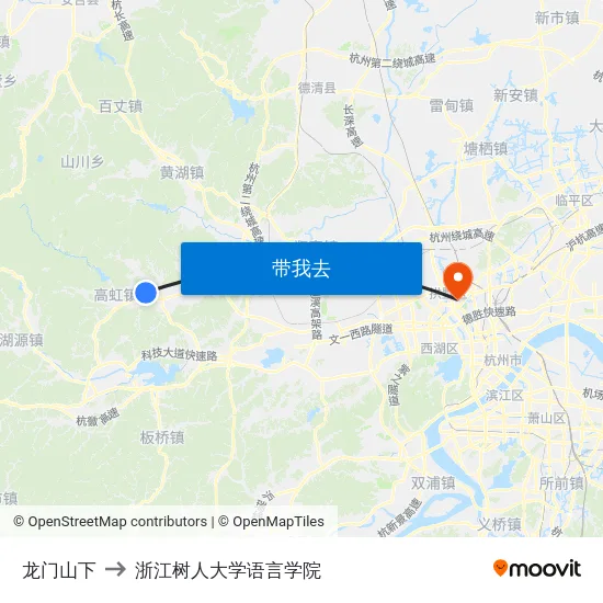 龙门山下 to 浙江树人大学语言学院 map