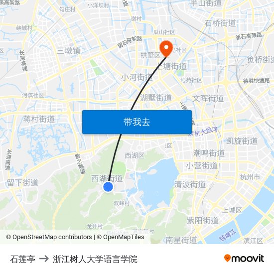 石莲亭 to 浙江树人大学语言学院 map