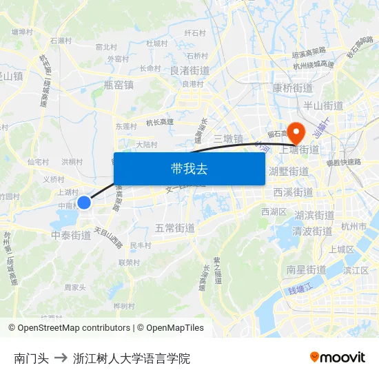 南门头 to 浙江树人大学语言学院 map