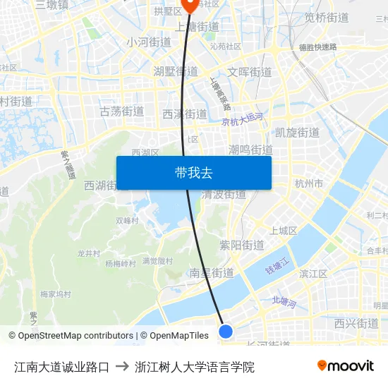 江南大道诚业路口 to 浙江树人大学语言学院 map