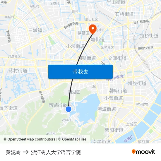 黄泥岭 to 浙江树人大学语言学院 map