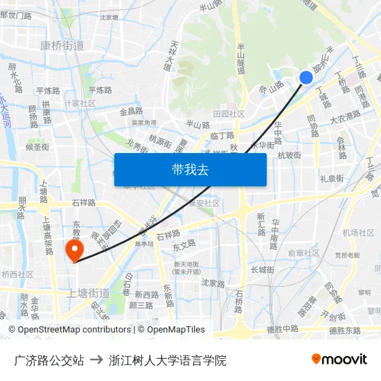 广济路公交站 to 浙江树人大学语言学院 map