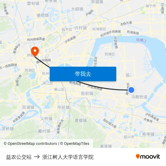 益农公交站 to 浙江树人大学语言学院 map