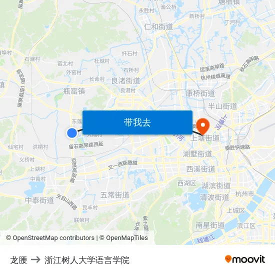 龙腰 to 浙江树人大学语言学院 map