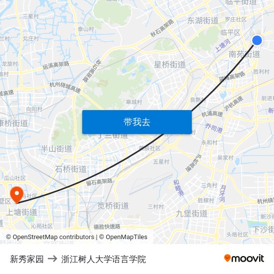 新秀家园 to 浙江树人大学语言学院 map