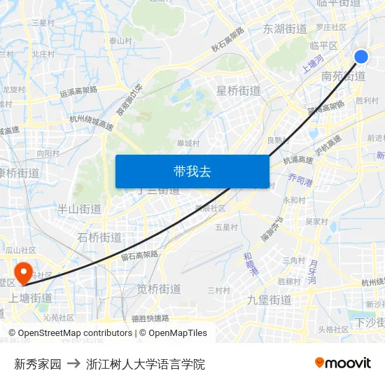 新秀家园 to 浙江树人大学语言学院 map