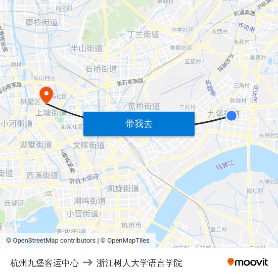 杭州九堡客运中心 to 浙江树人大学语言学院 map