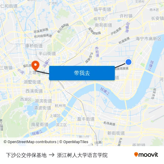下沙公交停保基地 to 浙江树人大学语言学院 map