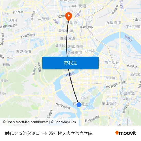 时代大道闻兴路口 to 浙江树人大学语言学院 map