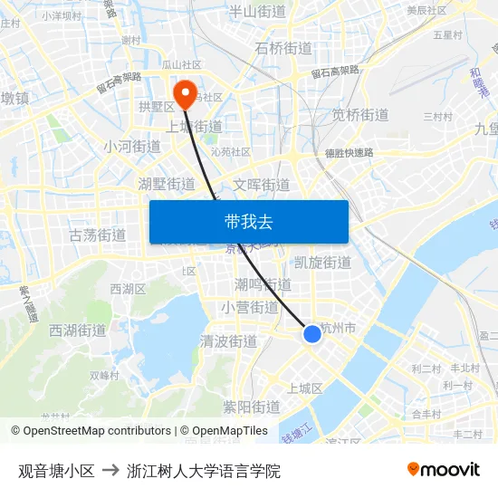 观音塘小区 to 浙江树人大学语言学院 map