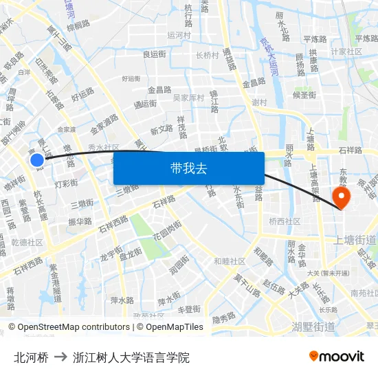 北河桥 to 浙江树人大学语言学院 map