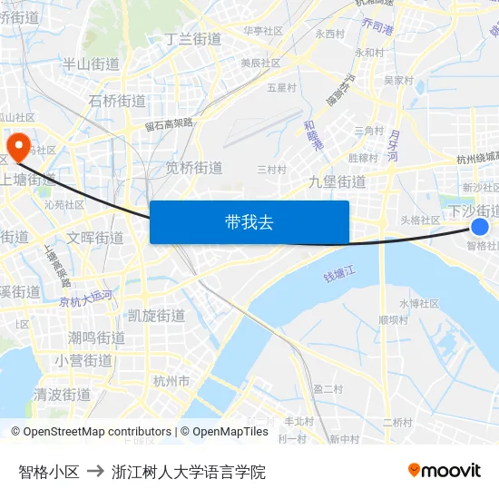 智格小区 to 浙江树人大学语言学院 map
