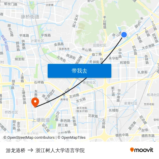 游龙港桥 to 浙江树人大学语言学院 map