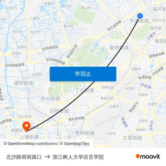 北沙路雨荷路口 to 浙江树人大学语言学院 map