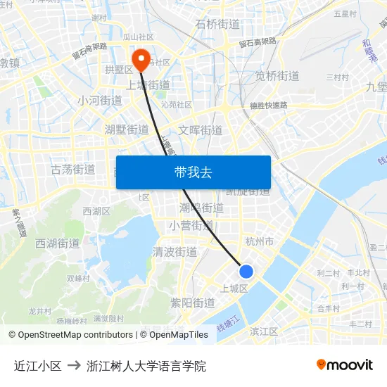 近江小区 to 浙江树人大学语言学院 map