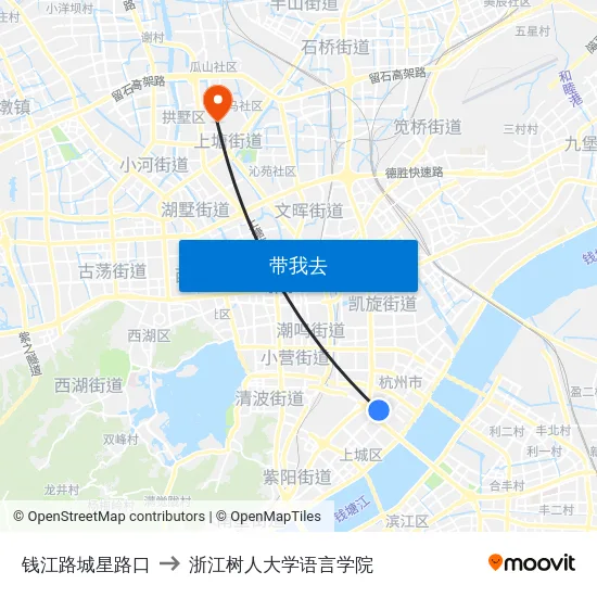 钱江路城星路口 to 浙江树人大学语言学院 map