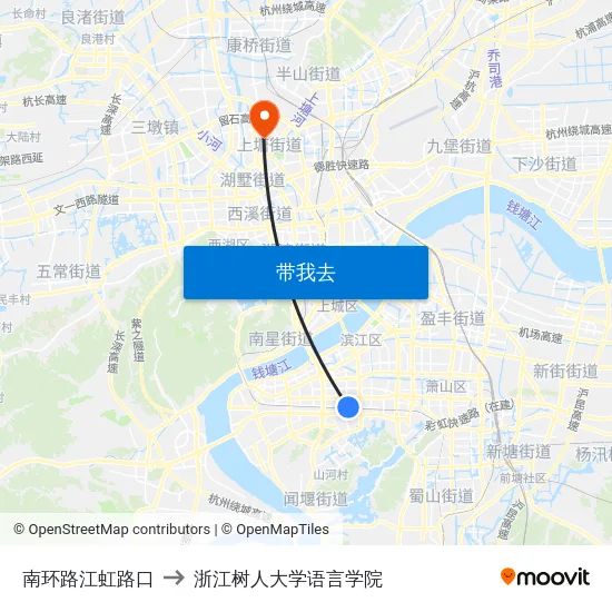 南环路江虹路口 to 浙江树人大学语言学院 map