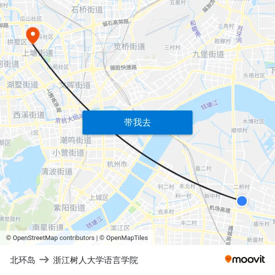 北环岛 to 浙江树人大学语言学院 map